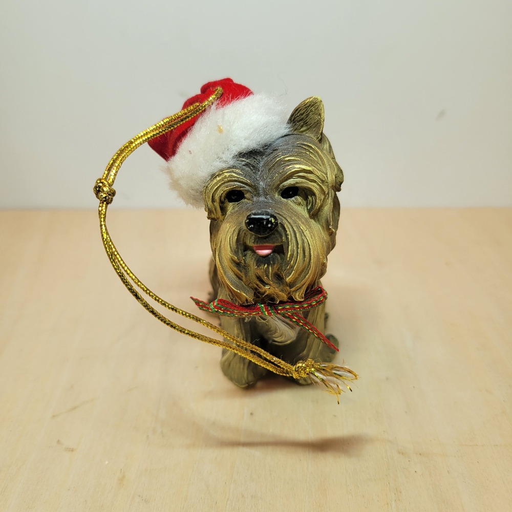 Adorable Yorkshire Terrier Dog Christmas Ornament Santa Hat ‎ Holiday Decor